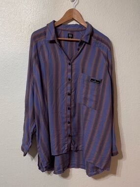BDG Striped Flannel Dolman Sleeve Button Down Large
